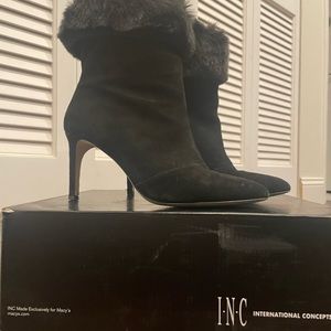 INC Black Booties with Faux Fur